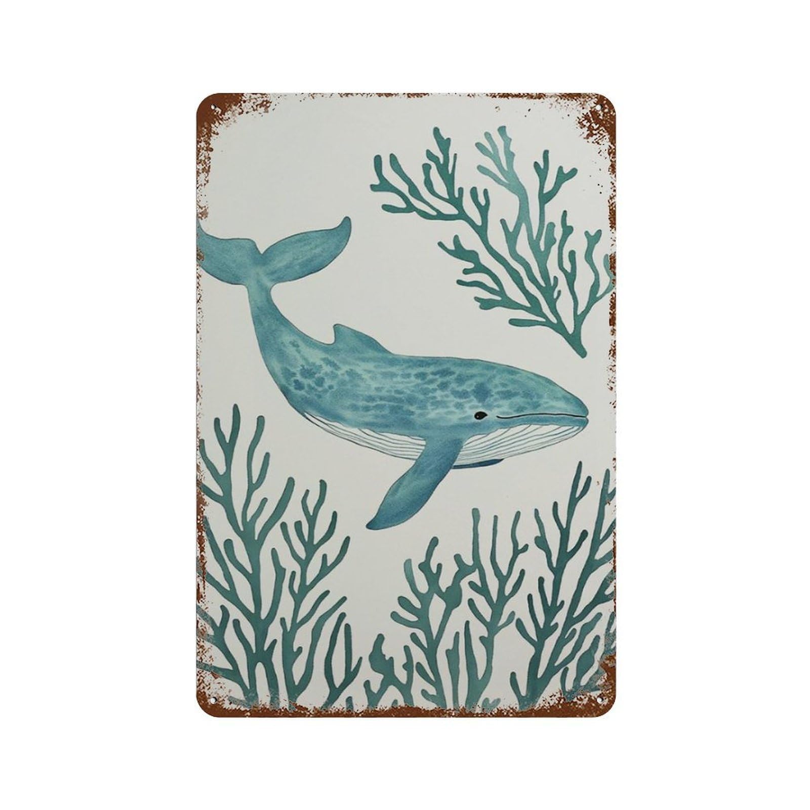 xiaoxiaoshen Blue Whale Ocean Coastal Marine Life Nautical Sea Creature Wall Decor Art Metal Tin Poster Modern Home Decor Art Home Bar Shop Decorations Vintage Sign 30x20cm