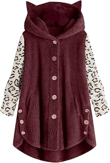 Fulidngzg Women's Long Oversize Fleece Jacket with Hood Transition Jacket Fleece Jacket with Pockets Fashion Plush Jacket Winter Jacket Warm Fluffy Kitten Wool Coat Sweat Jacket Button Cuddly Fleece