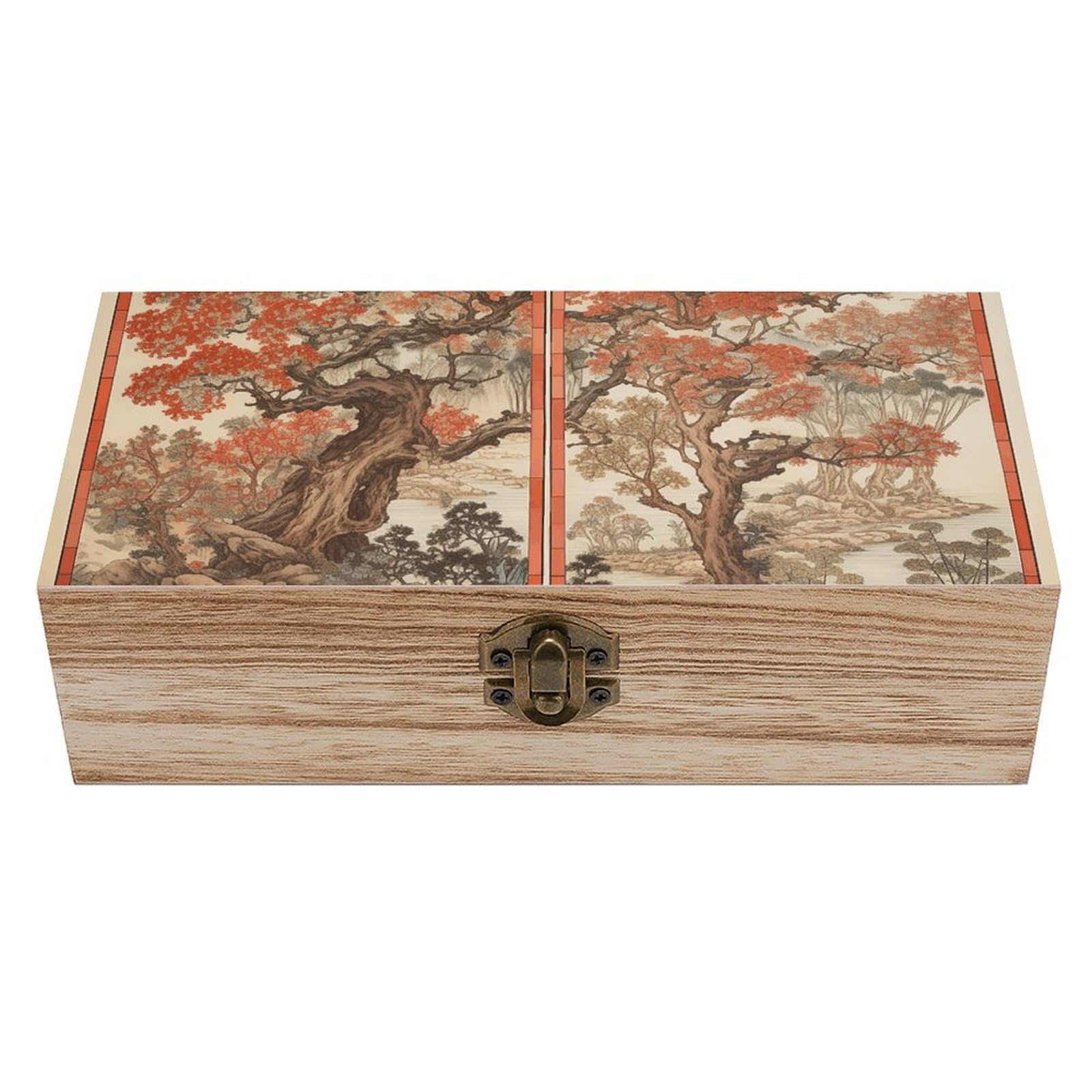 HLBSDM Vintage Wooden Storage Box Some Flowers And Trees Keepsake Box for Jewelry Photos Letters Elegant Desktop Organizer for Home Office Decor