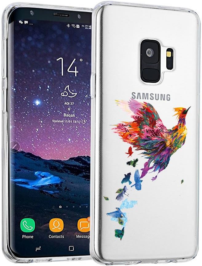 Compatible for Galaxy S9 Case Clear,Galaxy S9 Plus Cover Plus Clear Crysta Soft Flexible Slim Thin TPU Cartoon Animal Design Case Rubber Silicone Protective (Phoenix, Galaxy S9)