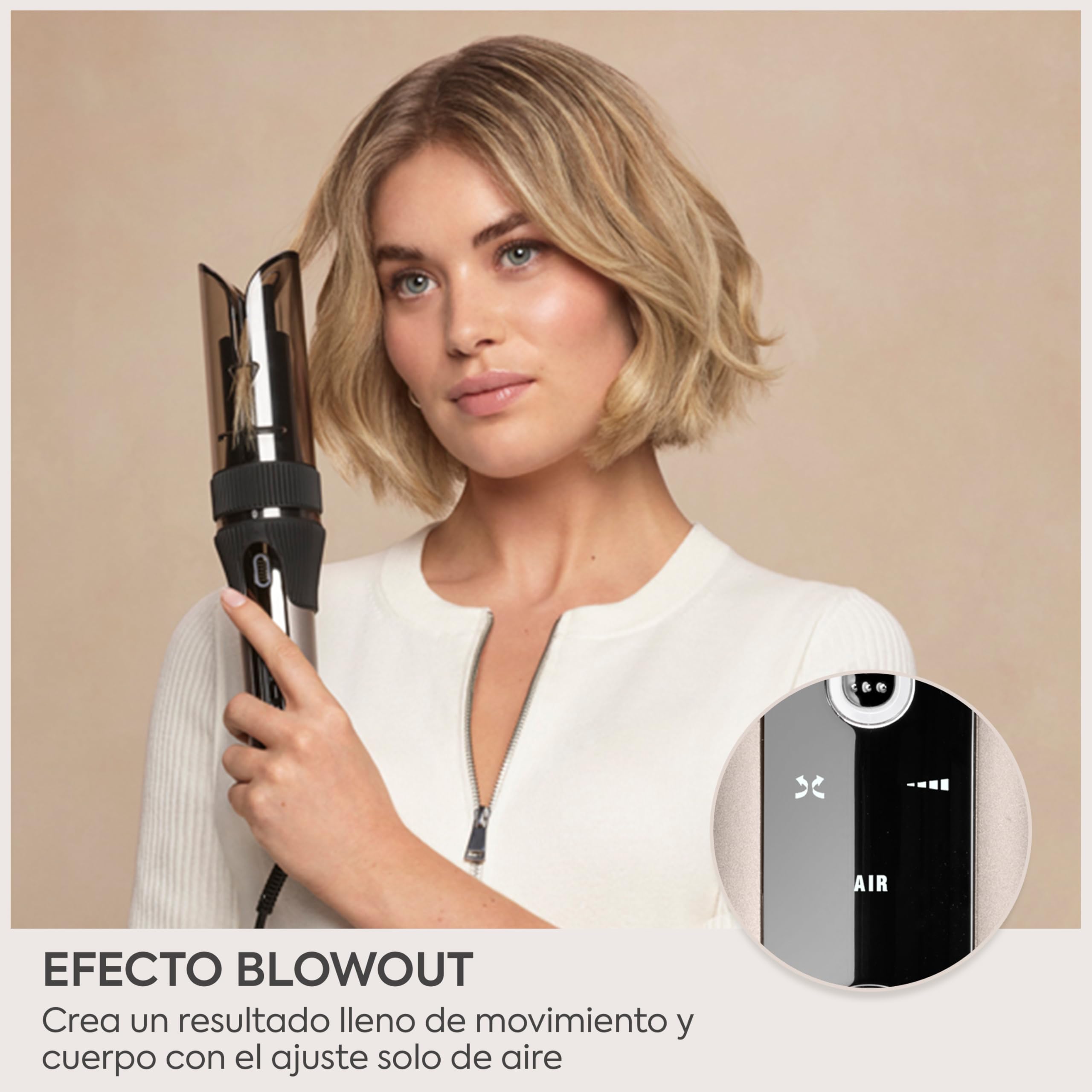 BaByliss Style Secret Air Moldeador Automático – Tenacilla 25 mm, Opción calor o aire, 48 opciones de peinados (rizos, ondas o movimiento), Cabello corto y largo, Rizador fácil de usar, C6686E