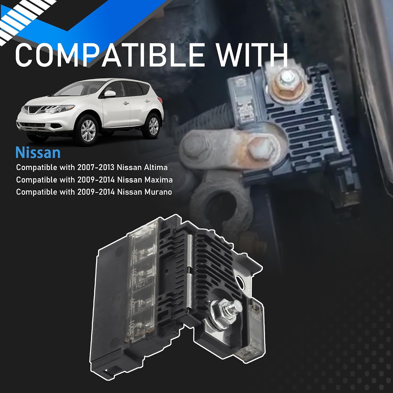 Fusible Link Fuse & Positive Battery Terminal Combo with Nuts 250A 5-Circuit Main Alternator Fuse Compatible with 2007-2014 Nissan Altima Maxima Murano Replaces 924-079 924079