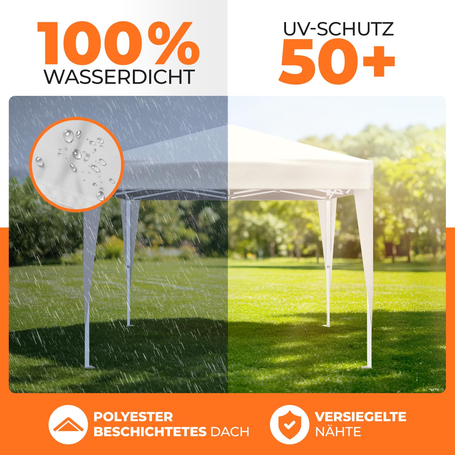 Kronenburg Faltpavillon wasserdicht Dachmaß 3 x 3 m UV Schutz 50+ Pavillon in Champagner