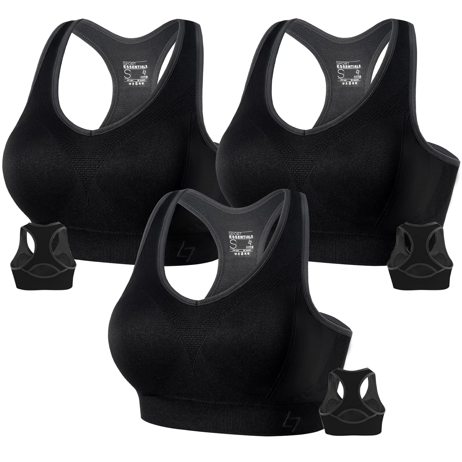 FITTIN Racerback Sports Bras for Women - Padded Seamless Support Bra for Yoga Gym Workout Fitness