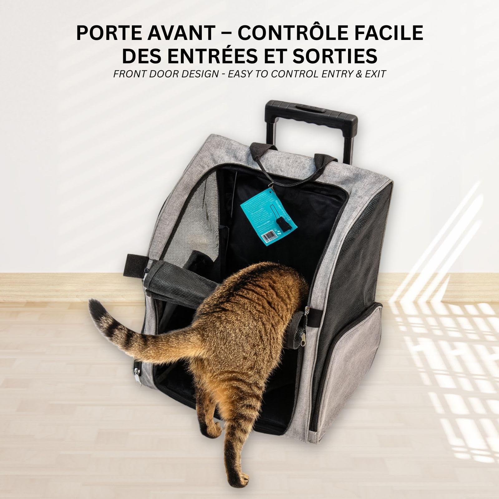Sac Transport Chat 2-en-1 à roulettes et Sac à Dos - Sac de Transport pour Chat et Petit Chien Jusqu’à 15 kg -Sac à Dos Chat Transport Ventilé avec Poches de Rangement - 51 x 32 cm