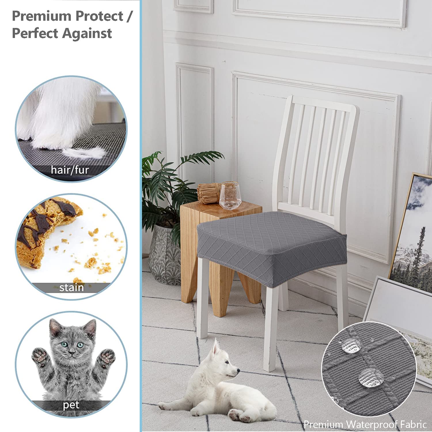Housse de Chaise 6 Pièces, Treillis en Diamant pour Chaises de Salle à Manger, Extensibles Amovibles Lavables Protection pour Salle à Manger, Adaptées à Cuisine, Fêtes, Hôtels, Gris