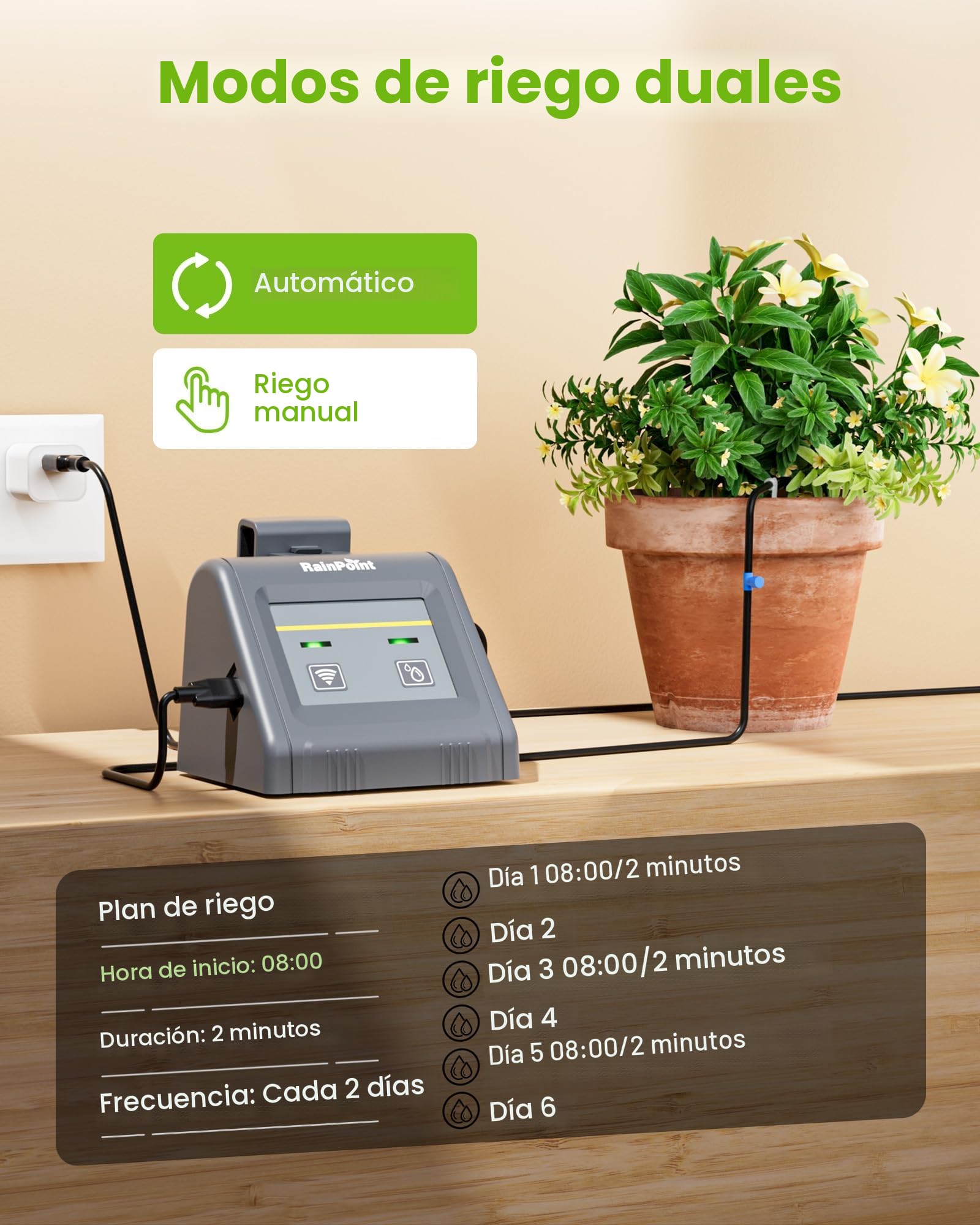 RAINPOINT WiFi Riego por Goteo Automático, Volumen de Agua Ajustable, Control Remoto por APP, Sistema de Riego Automático para Hasta 10 Plantas y Macetas de Interior