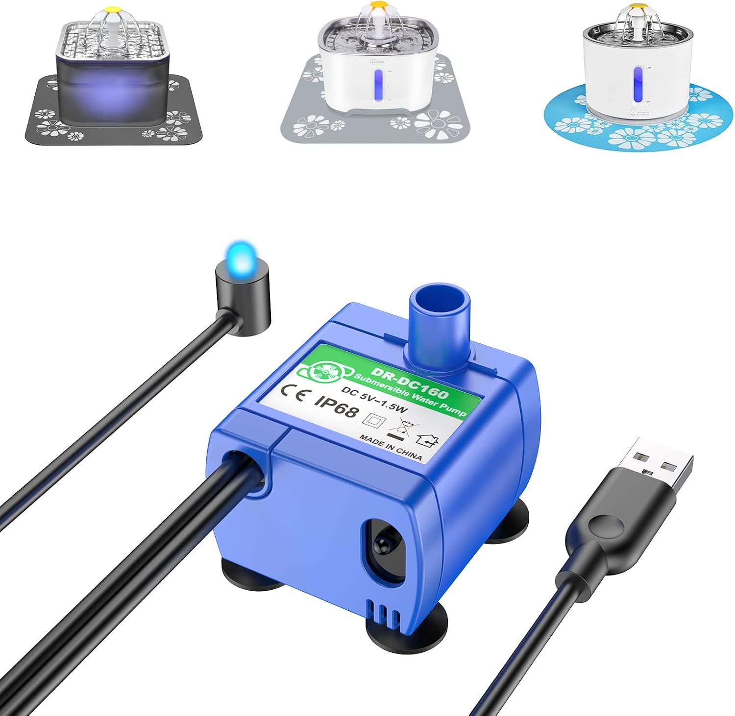 Cat Fountain Pump Replacement, Upgraded Smart Cat Water Fountain Pump for Round and Cubic Cat Fountain, Intelligent Pet Fountain Pump (the adapter is not included)