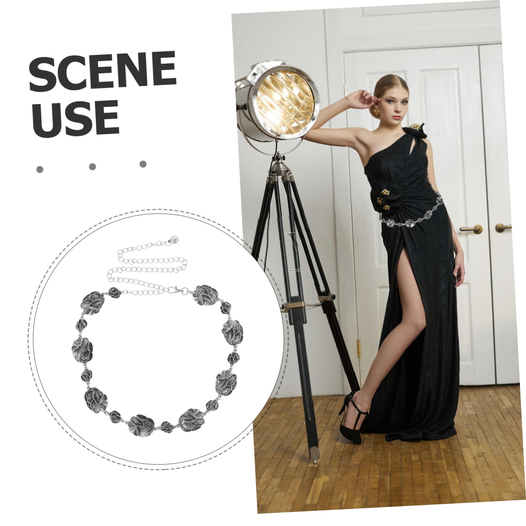 2 Piezas Cinturón de Cadena Metálica Ajustable Flores Diseño Apilable para Mujer Elegante Cinturón de Cintura para Vestidos Vaqueros y