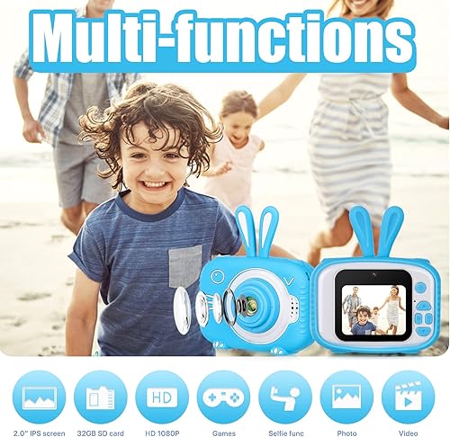 Miniatura 2 de Vasttron Cámara infantil para niñas y niños de 3 a 12 años de edad, cámara selfie para niños, juguetes para bebés, conejito, cámara de video digital