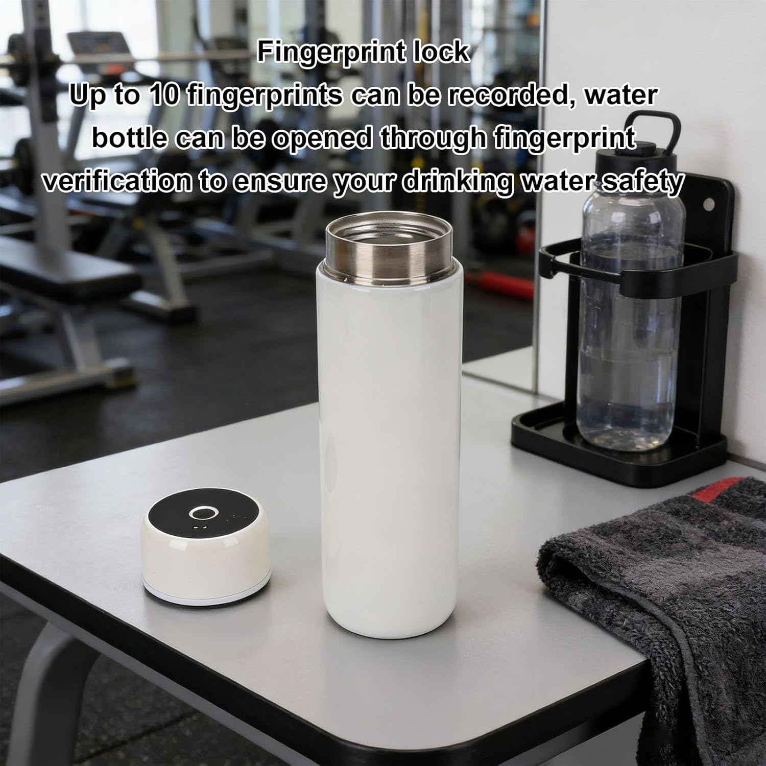 EBTOOLS Smart Water Bottle, 10 Fingerprints, 450ml Stainless Steel Fingerprint Lock with Magnetic Charging, Double Wall Vacuum Insulated for Travel, Gym, Office