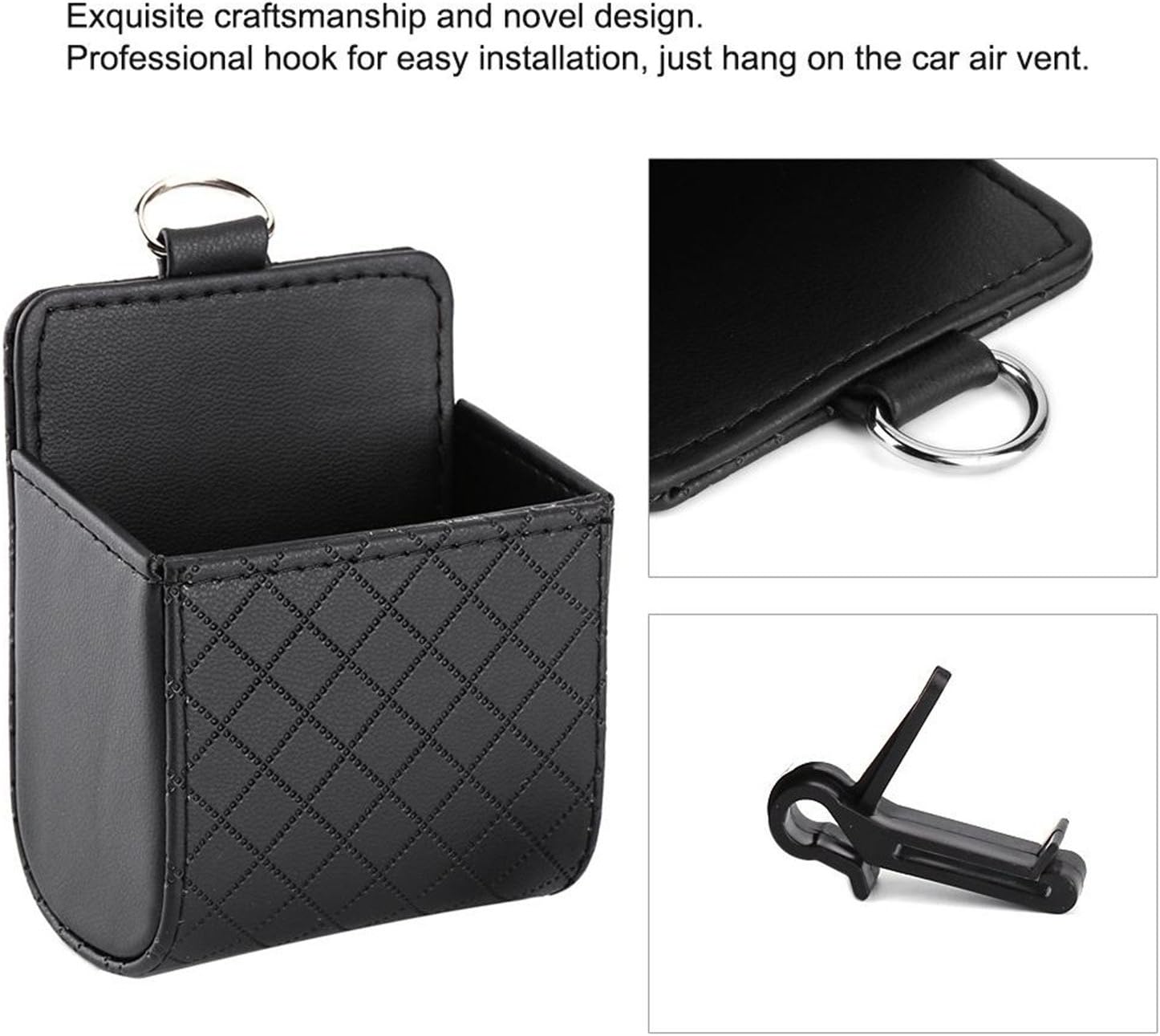 Yosoo Car Air Vent Phone Holder Mount for Seat Back Interior Storage Organizer Pouch with Hook to Keep Cell Phone Tidy and Secure - Black