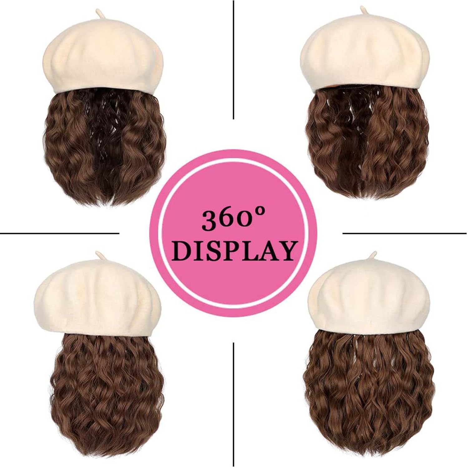 Beret Hat wig women's wig beret short wool curly wig wavy hair Bob wig Classic French Wool Hat wig