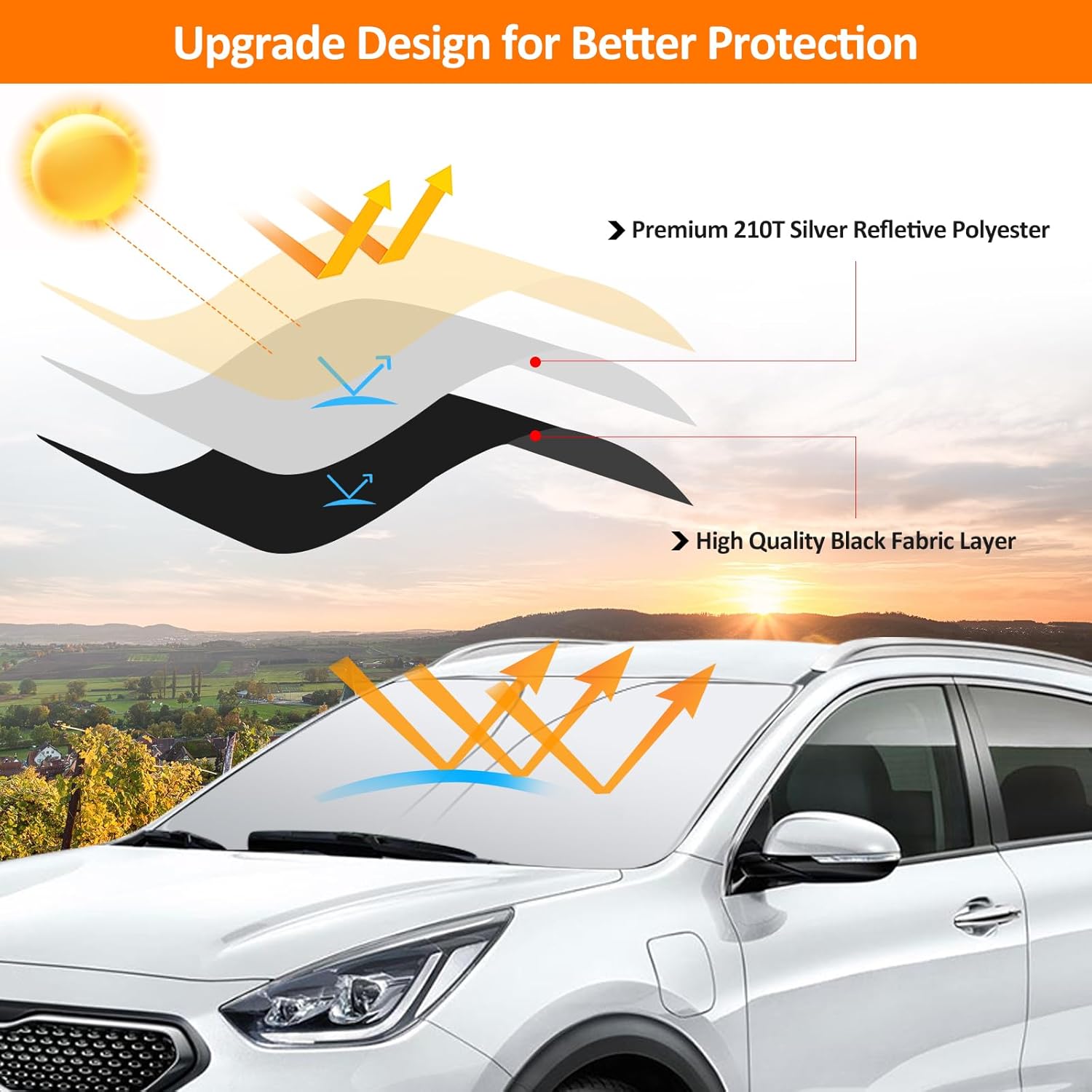 D-Lumina Winshield Sun Shade for Kia NIRO 2017 2018 2019 2020 2021 2022 2023 2024, Foldable Front Sun Shield Protector Blocks UV Rays, Window Sunshade Sun Visor Interior Accessory, Silver & Black