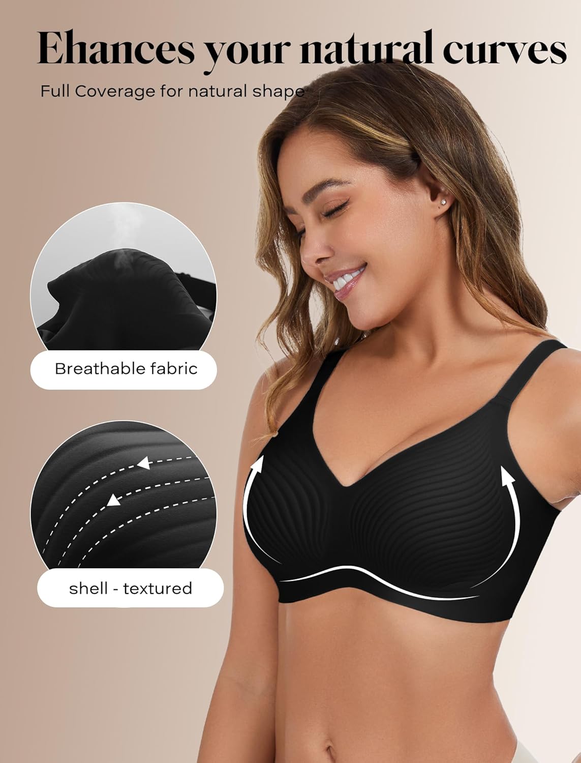 COMFELIE Seamless Wireless T-Shirt Bra for Women One-Piece No Padding No Underwire Full Coverage Underarm & Back Smoothing - Image 2