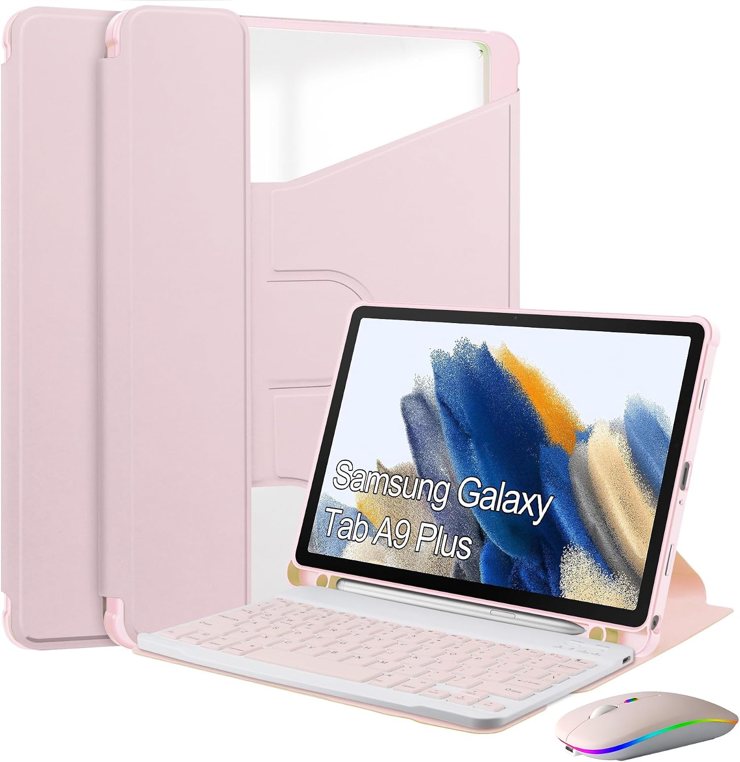 Keyboard Case for Samsung Galaxy Tab A9 Plus 11 Inch 2023-7 Color Backlit, 360° Rotating Cover with Detachable Wireless Bluetooth Keyboard,Purple