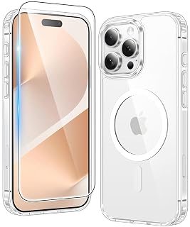 FNTCASE for iPhone 15 Pro Case: Clear Magnetic Phone Cases with Screen Protector Compatible with Magsafe Slim Anti Yellowing Rugged Shockproof Protective Transparent Cell Phone Cover (A-Clear) - Amazon product rated Grade A