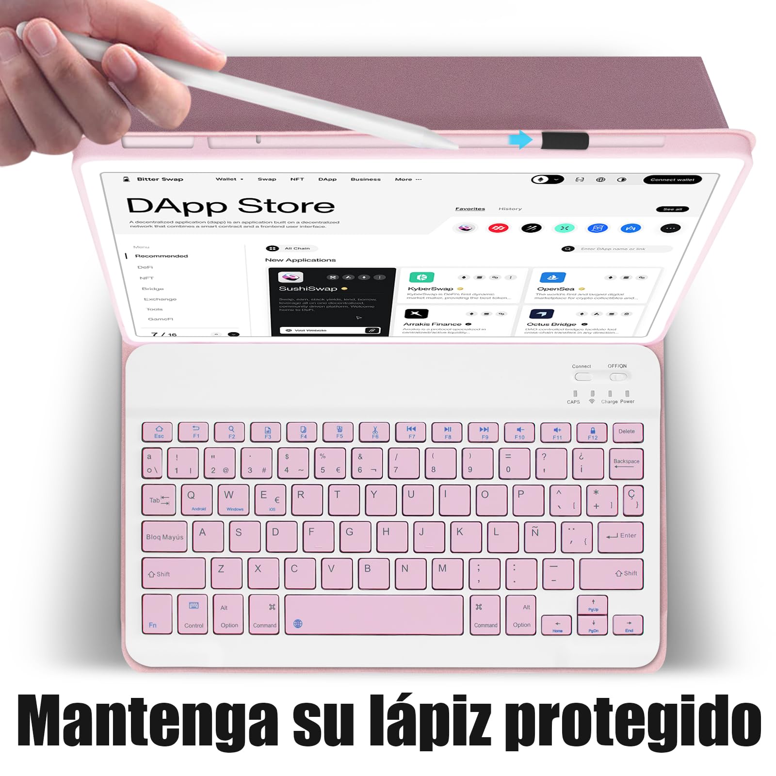 Funda con Teclado para Lenovo Tab M11 (TB-330FU/330XU) 11", Español Ñ, Funda Giratoria Y Teclado Bluetooth Desmontable con Portalápices (Rosa)
