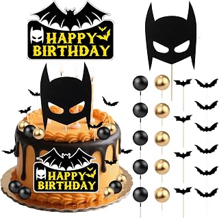 Superhero Cake Topper Decorations, Bat Cupcake Toppers, Happy Birthday Decorations for Hero Themed Party Supplies