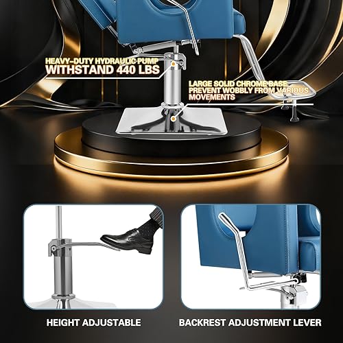 Miniatura 93 de Silla de peluquería resistente, silla reclinable giratoria de 360° para estilista, silla de peluquería hidráulica ajustable en altura con reposapiés