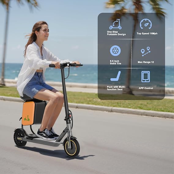 Electric Scooter for Adults, Electric Scooter, 350W Motor, 19 Mph Speed, 15 Miles Ranges, 8.5 Solid Tire, Foldable E-Scooter Adults, E Scooter with Dual Braking