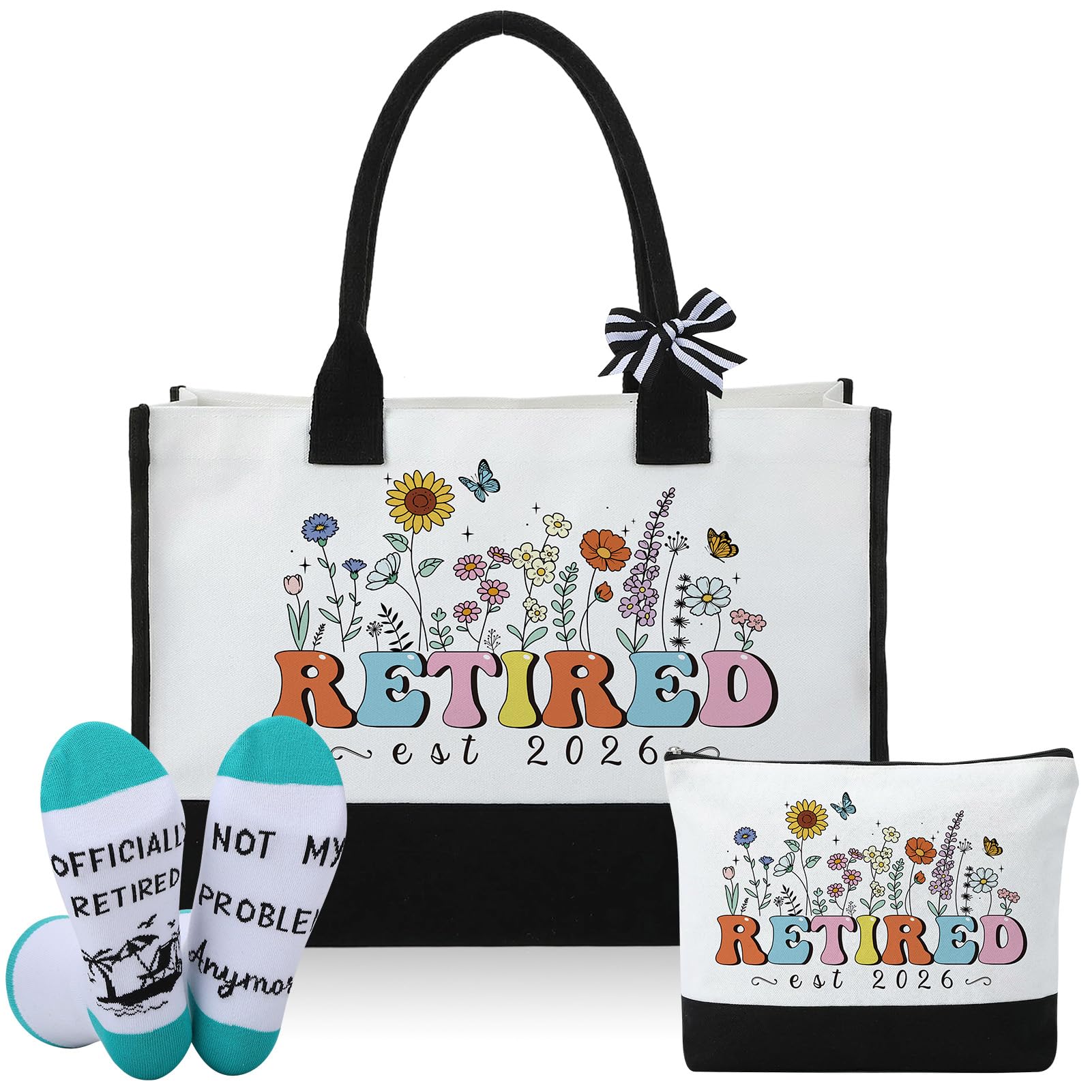 ViEinkaufen Retirement Gifts for Women 2026, Tote Bag Makeup Bag and Socks,Farewell Going Away Leaving Gifts for Retirees Teachers Nurses Boss Friends Mum Grandma Coworkers