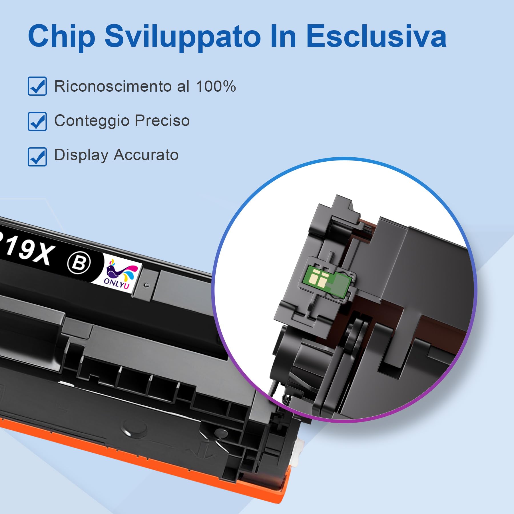 ONLYU 219X con Chip Compatibile per HP 219X 219A Toner per HP Color LaserJet Pro MFP 3302fdw 3302sdw 3302fdwg 3302sdwg 3302fdn 3302fdng 3202dw 3202dn Alta Capacità 4-Pack Nero Ciano Giallo Magenta