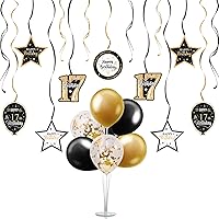 Vista 17 de Juego de decoraciones para fiesta de cumpleaños número 16, serpentinas moradas con soporte de globo de mesa morado, decoraciones de fiesta