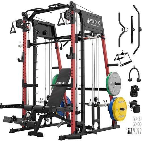 Mikolo M4 2.0 Smith Machine, All-in-One Home Gym Power Cage with LAT Pulldown & Cable Crossover, Squat Rack for Full Body Workouts