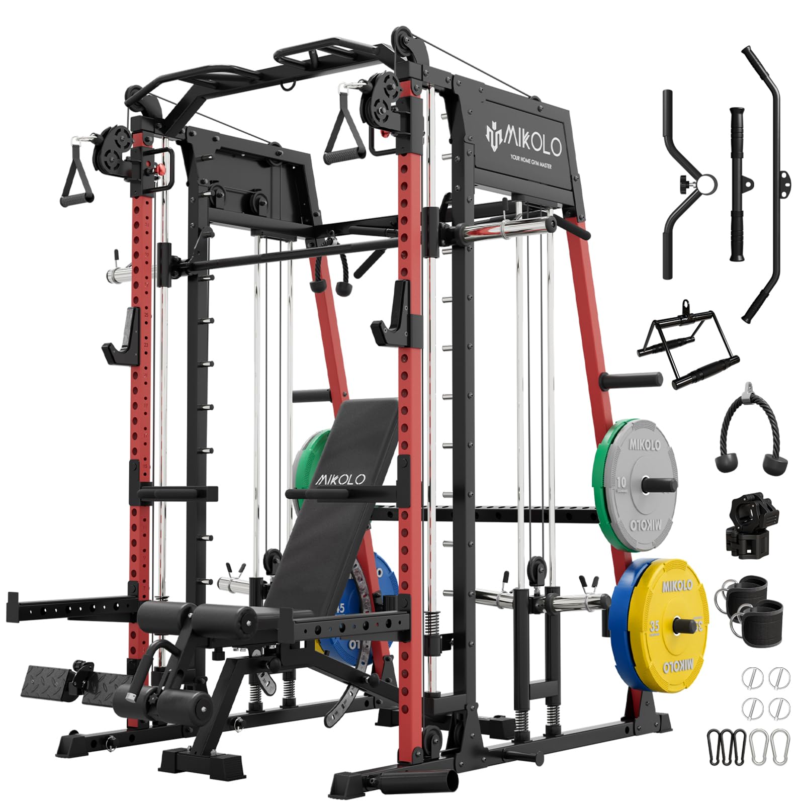 Mikolo M4 2.0 Smith Machine, All-in-One Home Gym Power Cage with LAT Pulldown & Cable Crossover, Squat Rack for Full Body Workouts