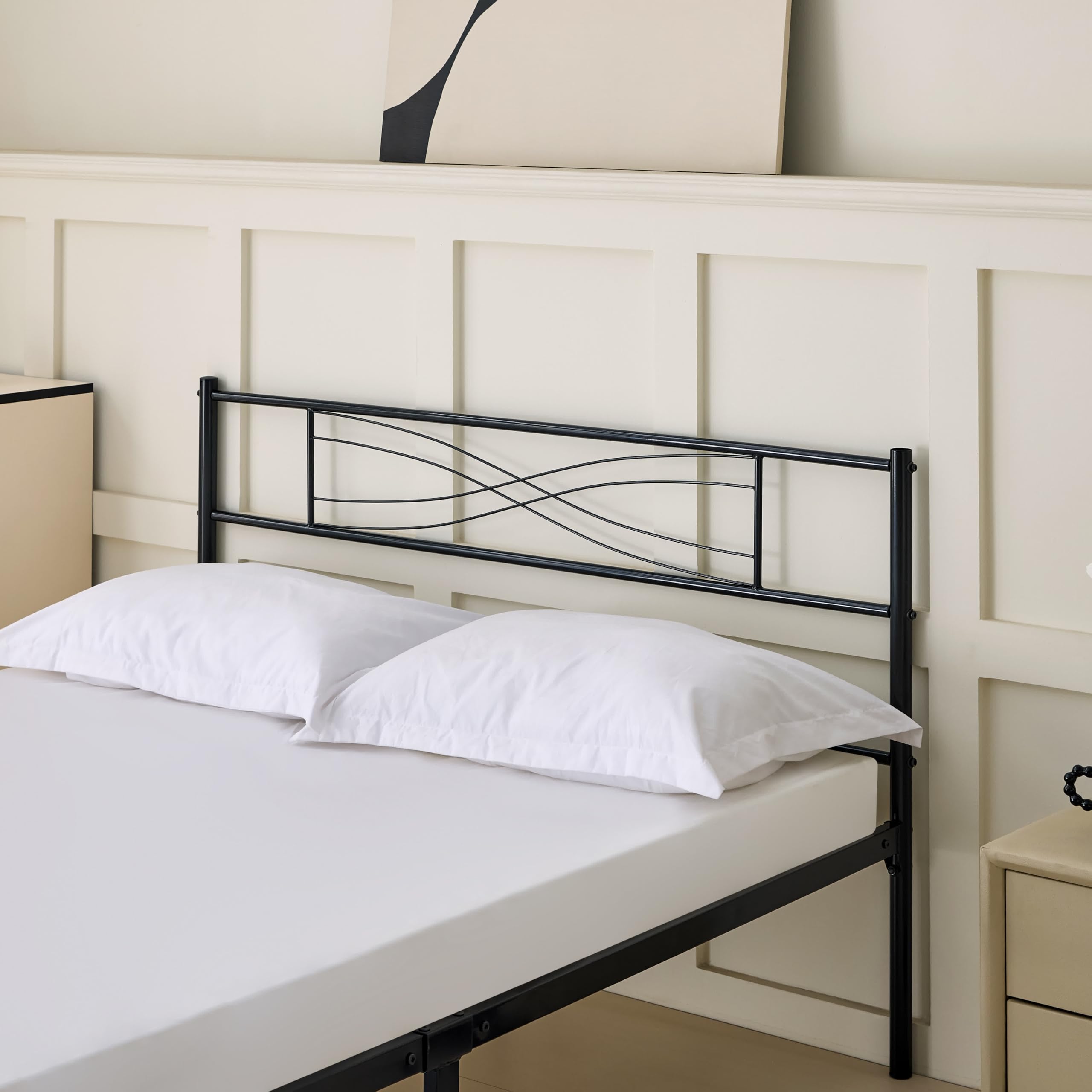 Garvis Metallbett 140x200 cm (32 cm) – Inkl. Kopf- und Fußteil – Matratzen-Stopp – Stabiles Doppelbett Schwarz