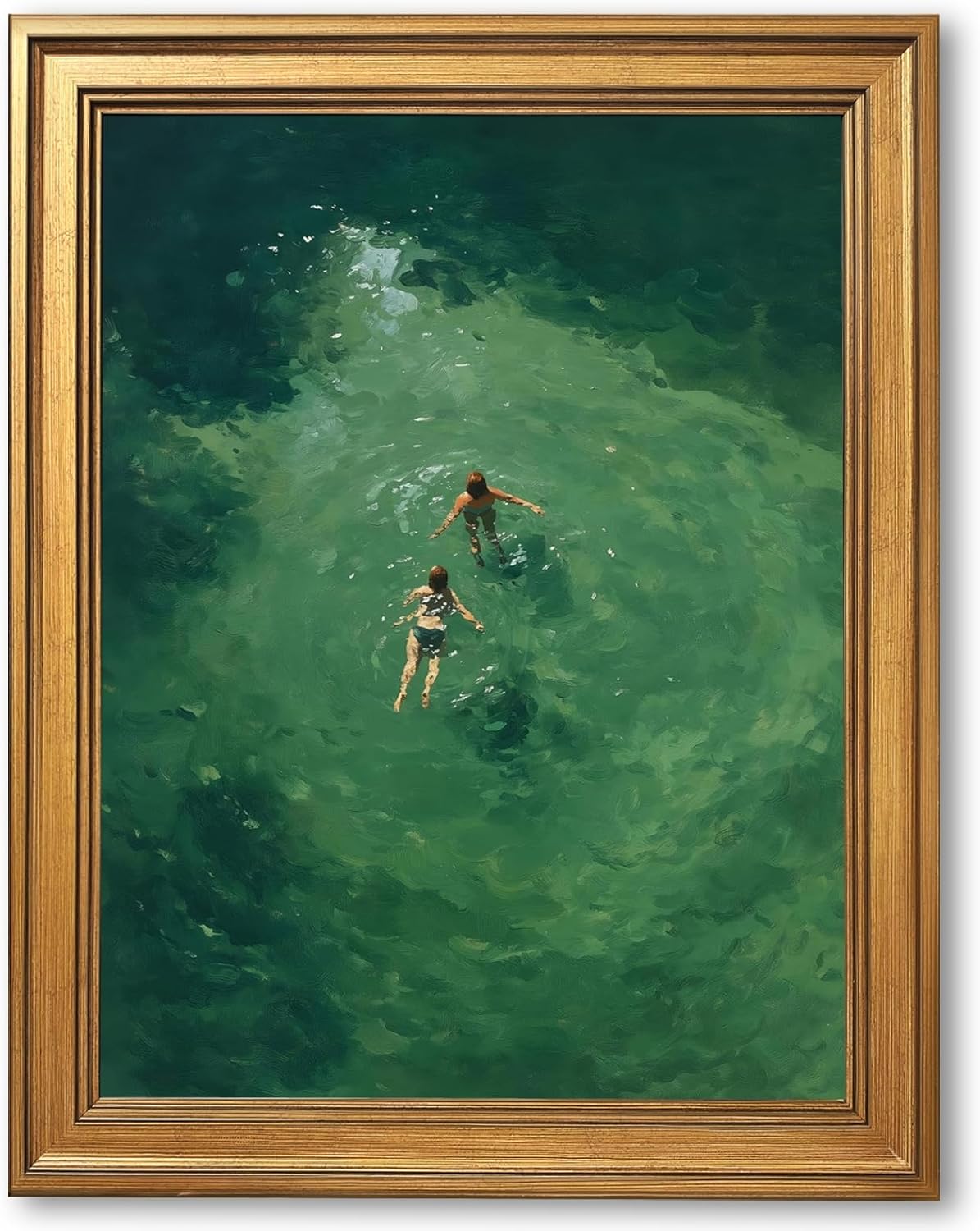 EQUEEN Green Abstract Swimming Poster Retro Wall Art Holiday Wall Decor Minimalist Canvas Print For Living Room Bedroom Office12x16inch Golden frame