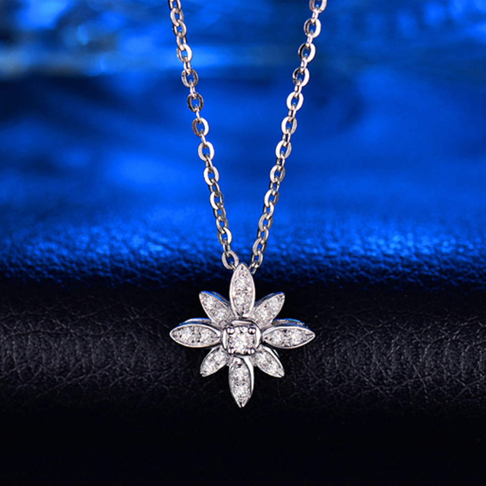 Collar con Colgante, Forma de Flores con Diamantes, Collares con Colgante de Oro Blanco de 18 Quilates para Mujeres y niñas, Regalo para el día de la Madre/Día de San Valentín, Oro Blanco