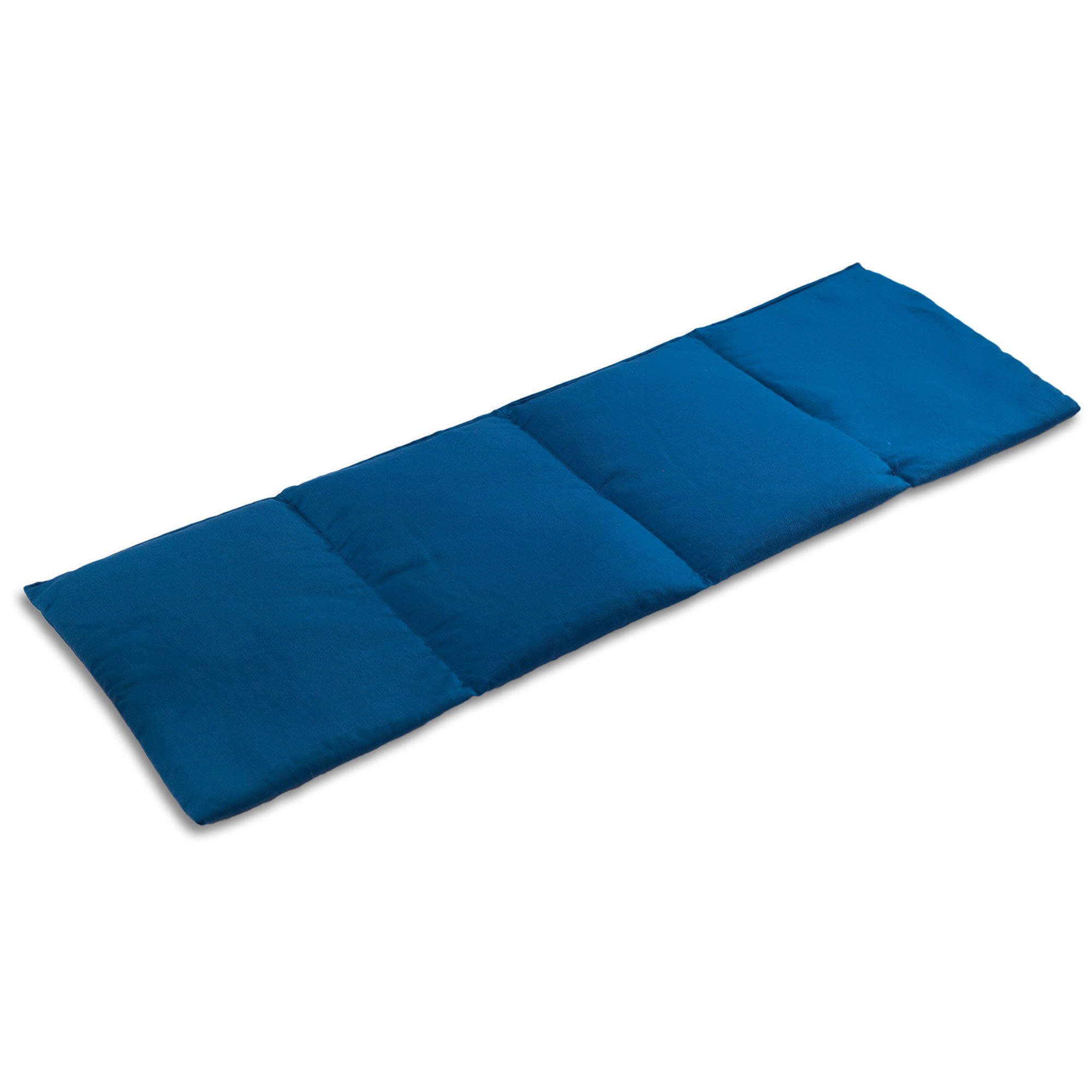 Cuscino termico - Cuscino con semi di ribes 60x20cm. Riscaldabile e impacco freddo con tessuto. Terapia caldo e freddo. (Contone biologico, blu oscuro, diviso en 4 compartimenti)