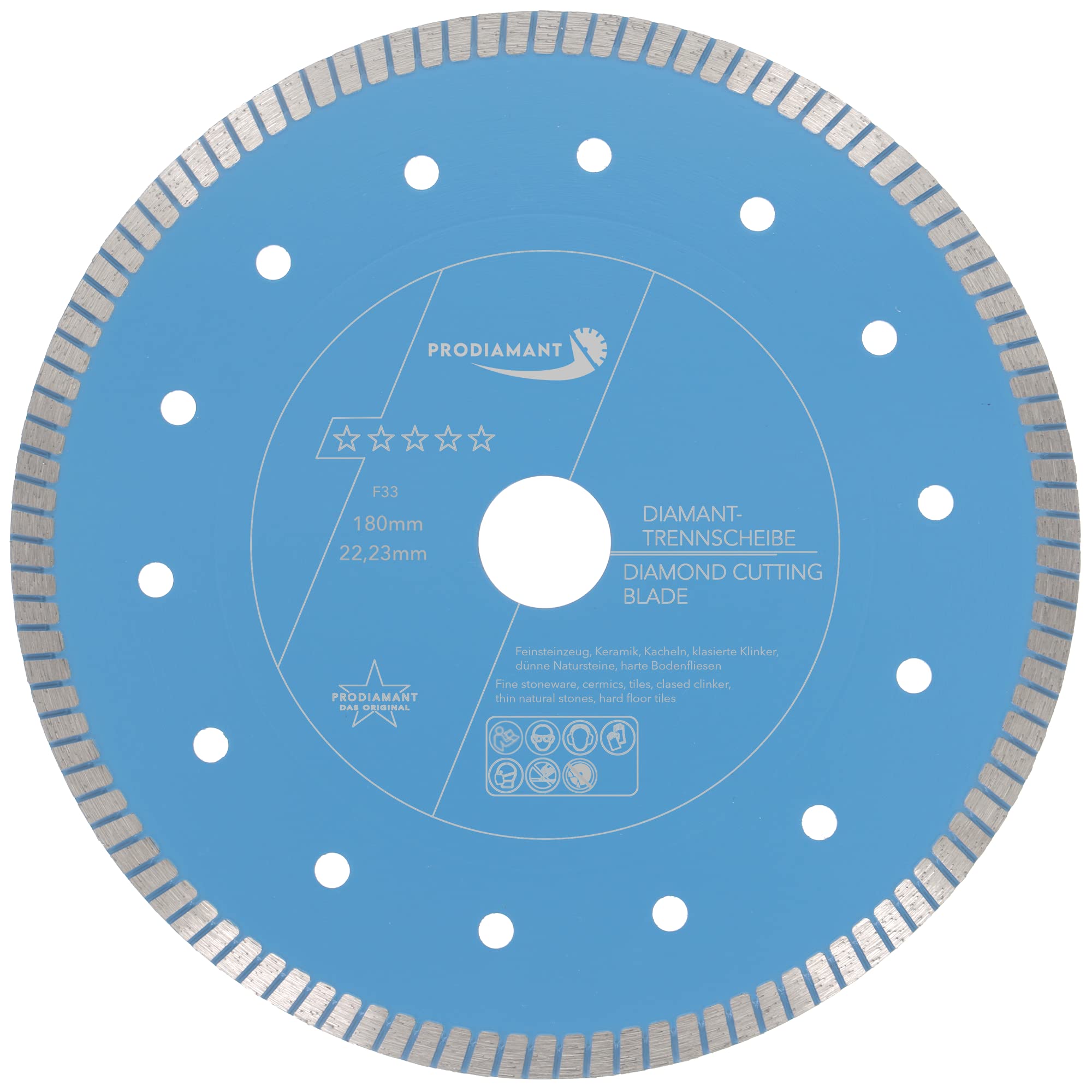 PRODIAMANT F33 Diamant Fliesenscheibe 180mm Ø – Profi-Diamantscheibe für Naturstein & Fliesen mit optimierter Schnittleistung – 22,23mm Bohrung