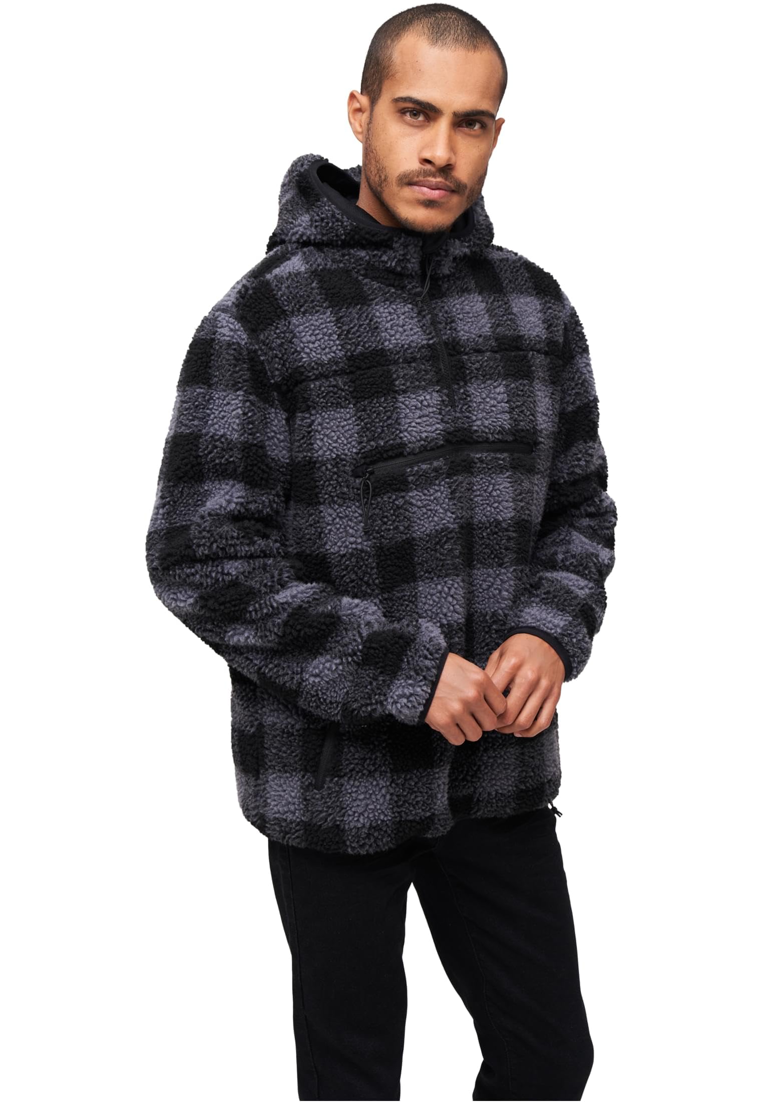 Brandit Teddyfleece Worker Pullover, color: black/grey, size: XL