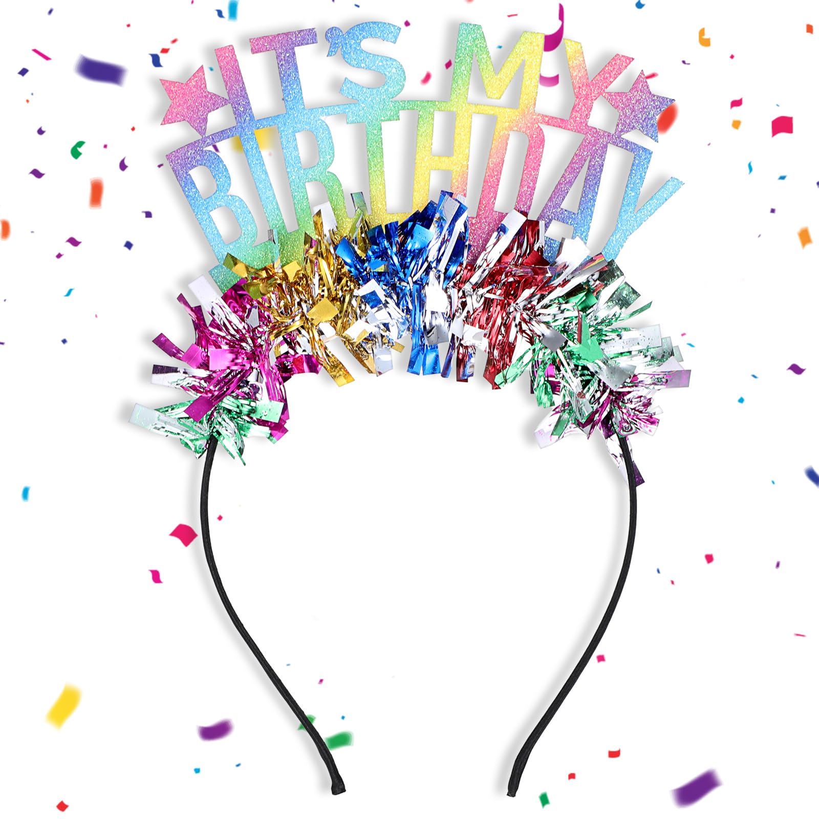 Birthday Headband, Colorful Its My Birthday Tiara Crowns for Women & Kids, Glitter Rainbow Tassel Tiara Accessories
