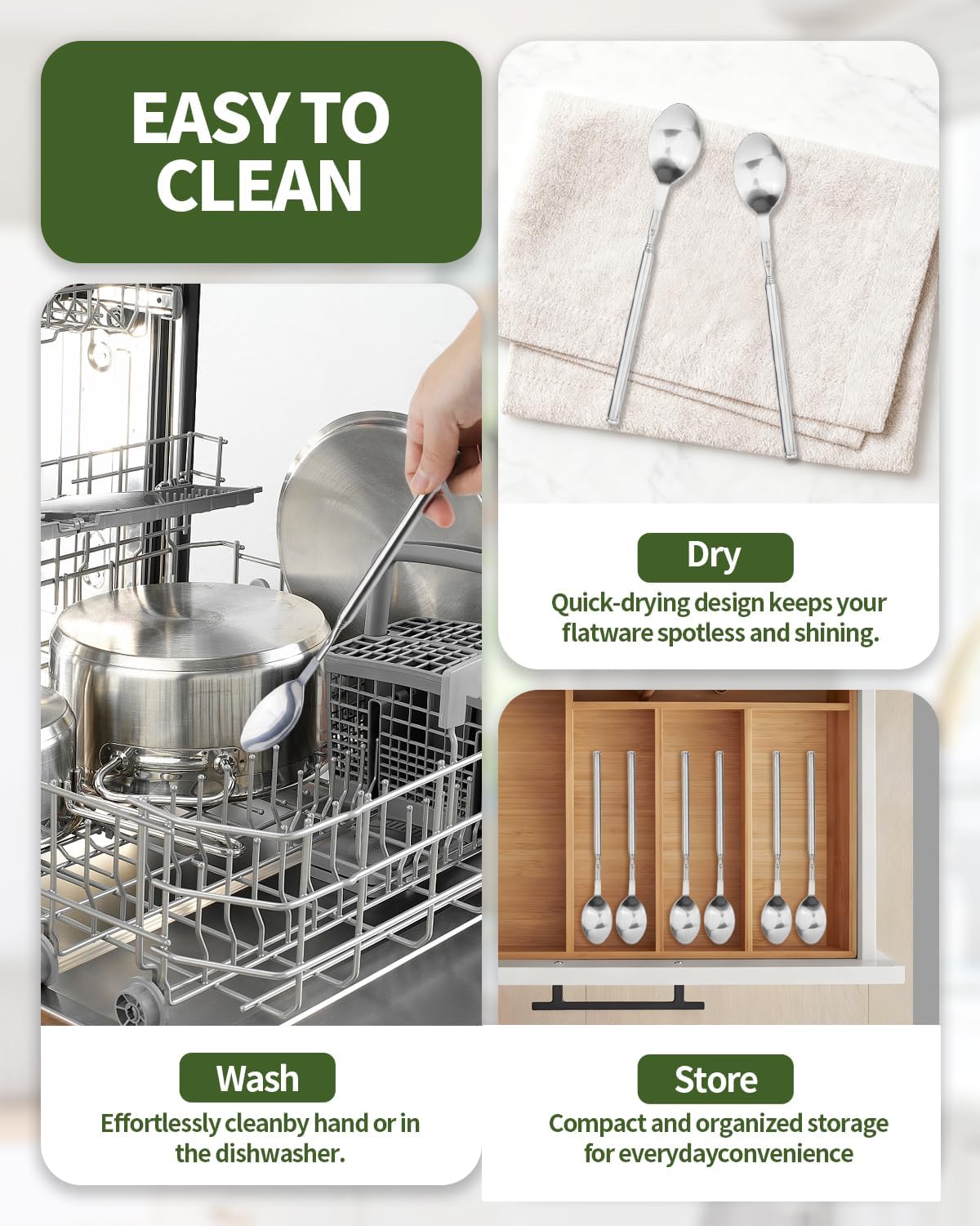 Extendable Spoon, Telescopic Stainl Steel Spoon Set, Expandable