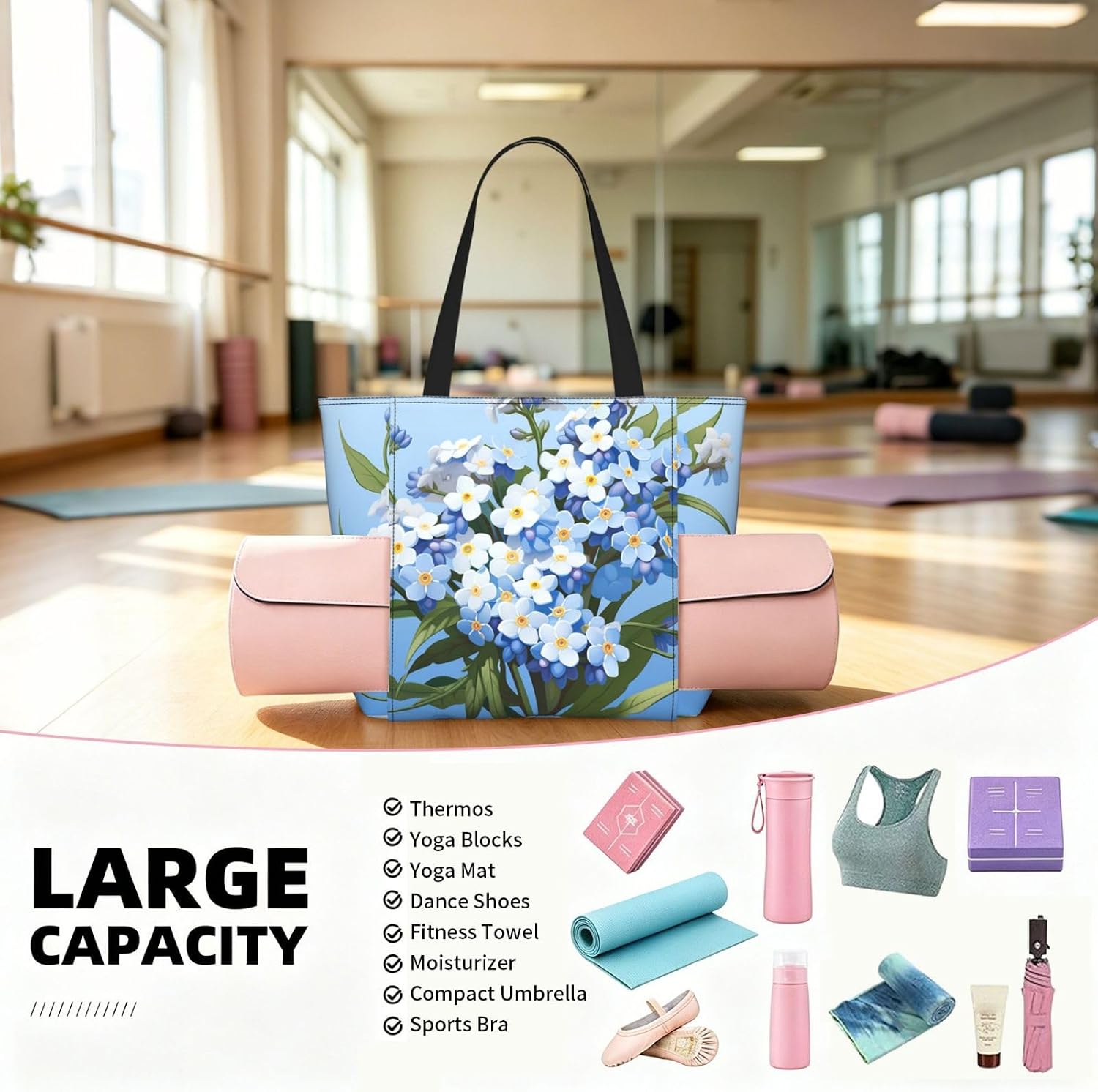 Women'S Yoga Bag With Yoga Mat Carrier Large Shoulder Bag Do Not Forget Me Carryall Tote For Travel Office Beach Gym image 5