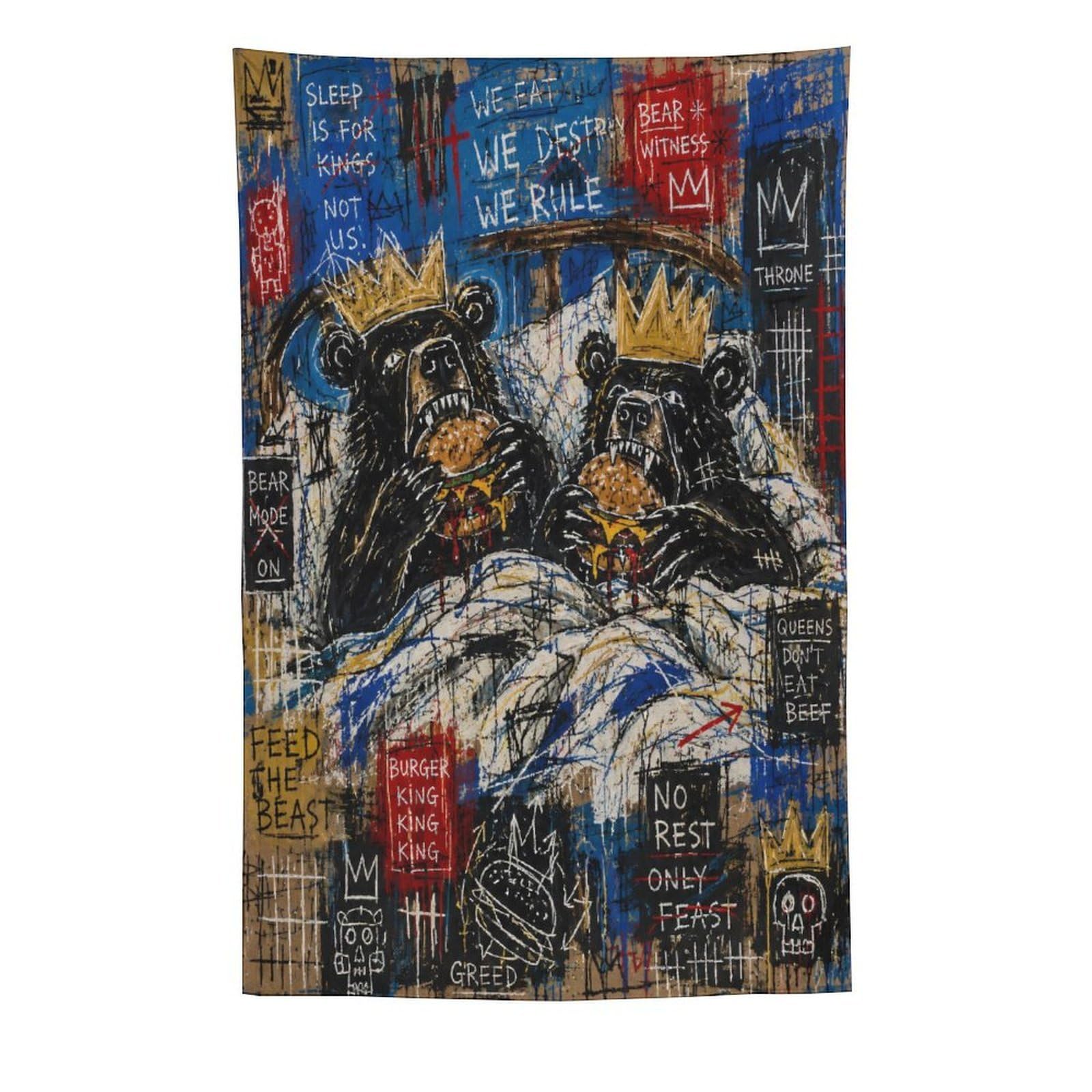 W7C8U2X3 Dog Pair in Bed Wall Tapestry, Realistic Illustration Style
