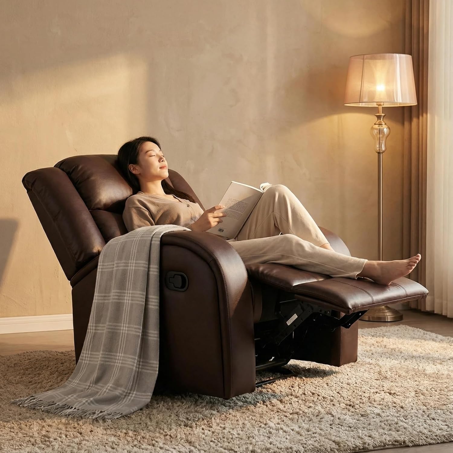 Recliner Sofa Set, Faux Synthetic Leather Living Room Reclining Couch with Adjustable Backrest, Modern Leather-Style Couch Set, Comfortable Reclining Seats for Home Theater, Apartment, Brown