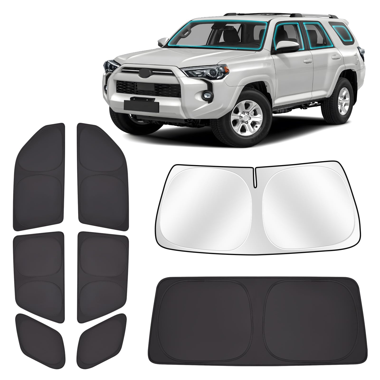 ZATOTOO Car Window Shades for 2017-2024 Toyota 4Runner Sun Shade for Windshield & Side Window, Blackout Car Window Cover for Privacy, Heat UV Ray Sun Blocker Privacy Window Curtain for Camp Nap, 8Pack