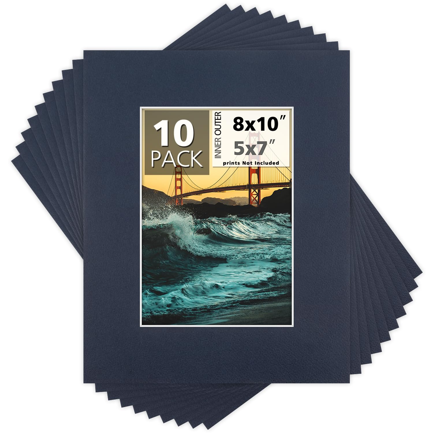 Mat Board Center, Pack of 10, 8x10 for 5x7 Dignity Blue Color Mats - Bevel Cut, Acid Free, 4-ply Thickness, White Core - for Pictures, Photos, Framing-image-43