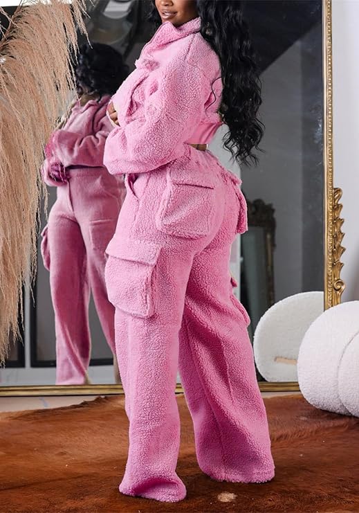 Amazon.com: YOOTIKO Women 2 Piece Outfits Casual Fuzzy Tracksuit 