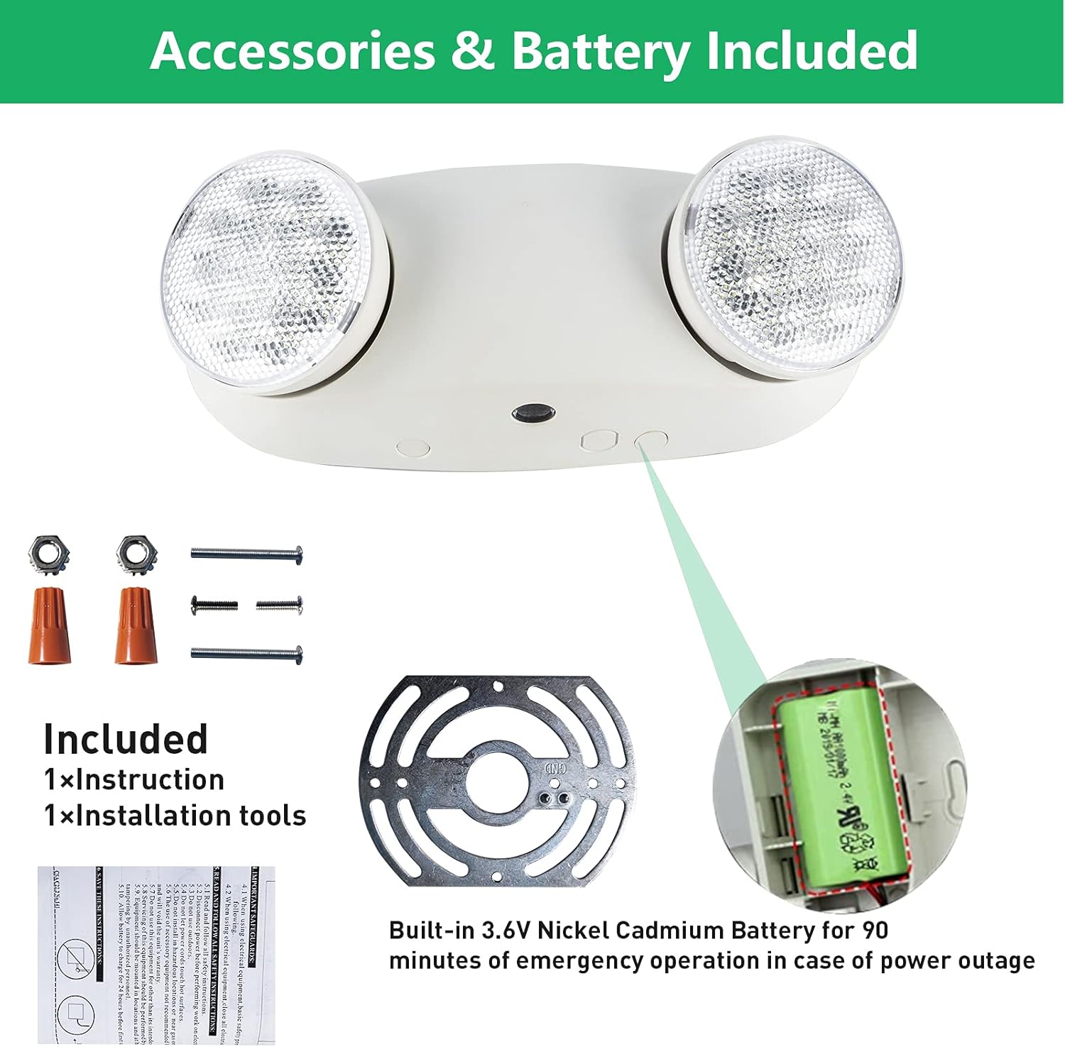 OSTEK LED Emergency Light with Adjustable Floodlight Heads, 90-Min Backup Battery, Fire-Resistant, 120-277V, UL 94V-0 Rated, for Business Use (2pack)
