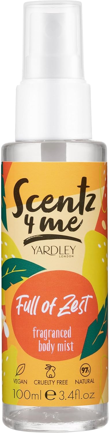 Yardley London Scentz 4 Me Full of Zest Body Mist, Verfrissende Citrusgeur, Langdurige Body Spray, Body Mist, 100ml Yardley London Scentz 4 Me Full of Zest Body Mist, Verfrissende Citrusgeur, Langdurige Body Spray, Body Mist, 100ml