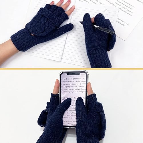 Miniatura 98 de Beurlike Guantes de invierno para mujer, de lana cálida, a prueba de viento, convertibles, sin dedos Negro