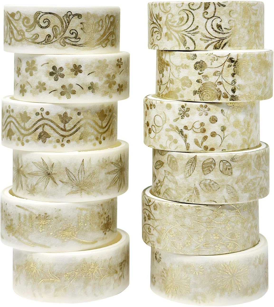allydrew Elegant Gold Foil Washi Tape Box Set for Arts & Crafts, Scrapbooking, Stationery, Diary (12 Rolls), Gold Floral