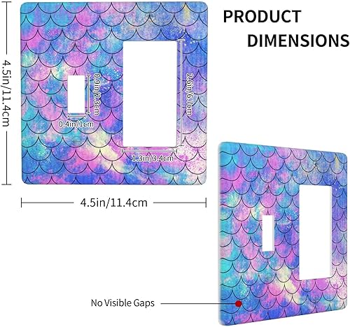 Miniatura 4 de Yamxbfa Ocean Pastel Retro Mermaid Core 2 Gang Light Switch Covers Single Toggle Rocker Combo Placa de pared Placa frontal eléctrica Placa de