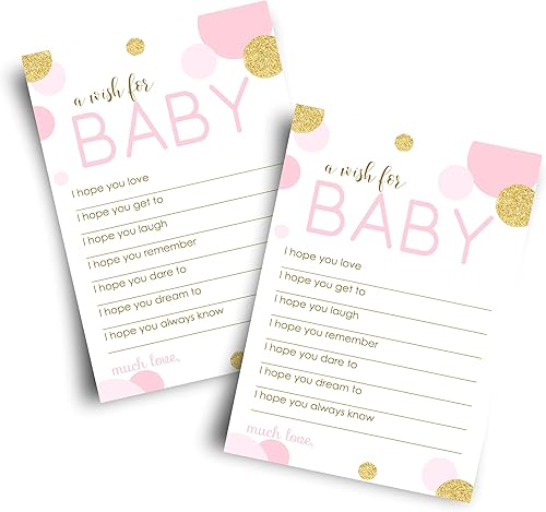 Tarjetas de deseos rosa y dorado (paquete de 20) juegos de baby shower para niñas, libro de visitas, palabras alternativas de sabiduría, actividad